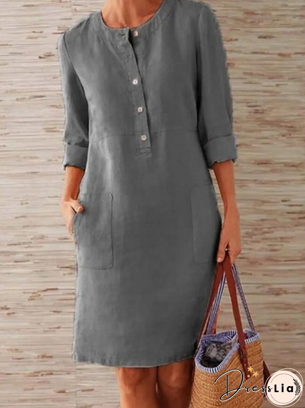 Women's Shift Dress Knee Length Dress - 3/4 Length Sleeve Summer Fall Hot Casual vacation dresses Red Orange Khaki Dark Gray Gray Light Blue S M L XL XXL 3XL 4XL 5XL