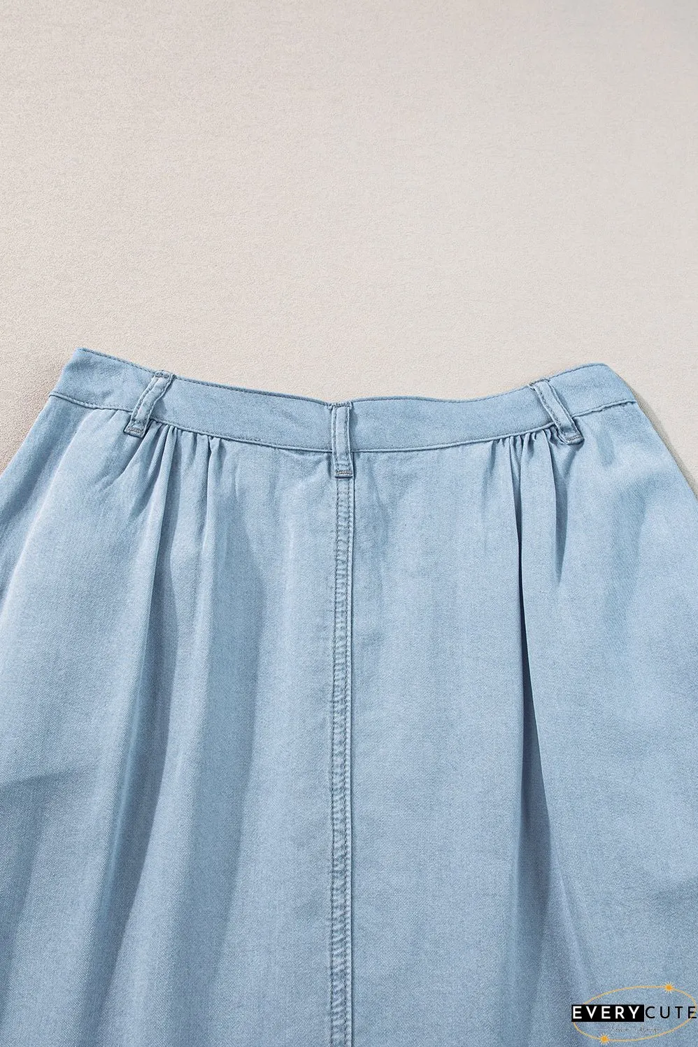Buttoned Cotton and Linen High-Low A-Line Skirt