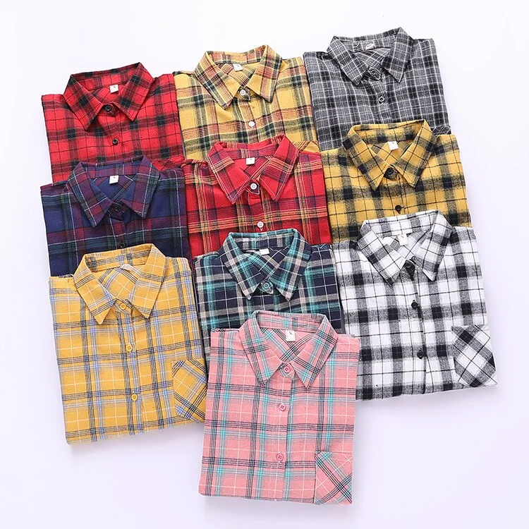 2021 New Women Tops Exquisite Cotton Flannel Plaid Shirt Women Loose Blouses Ladies Long Sleeve Blouse Casual Shirts Blusas