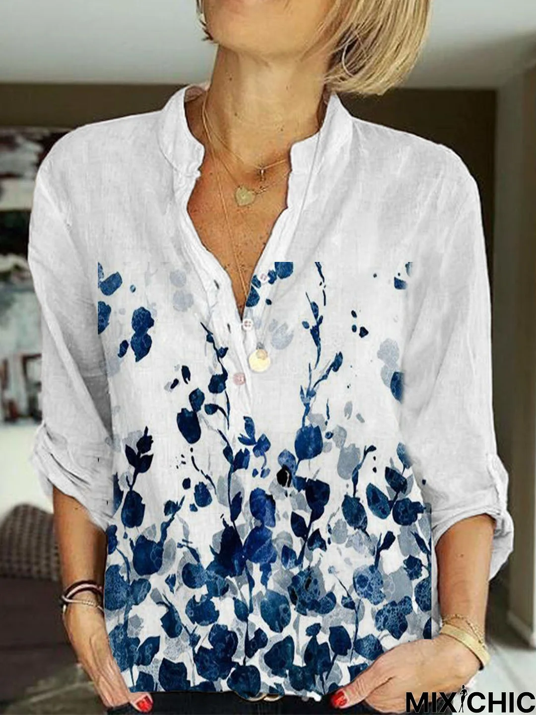 Women Summer Cotton-Blend Floral Printed Casual Top