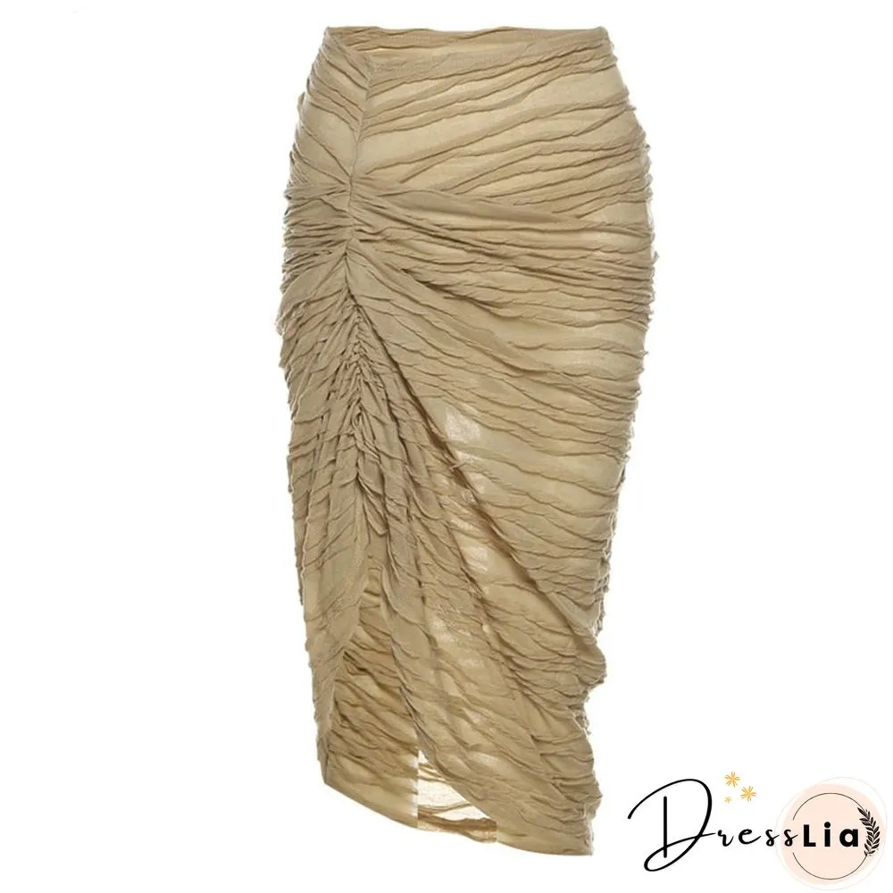 Asymmetrical Women Skirt-Aesthetic Casual Shirring-Undefined Irregular Shape-Side