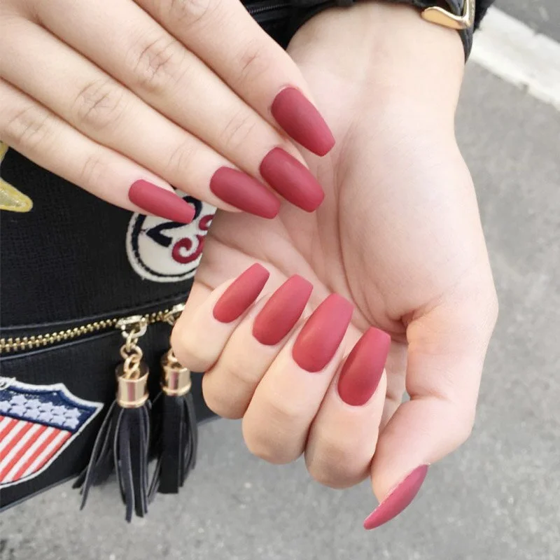 24pcs/box Khaki Pure Color Frosted Ballet matte Fake Nail press on Wearable Detachable Nail Tip Long Healthy full cover for Girl-Nail Inspo