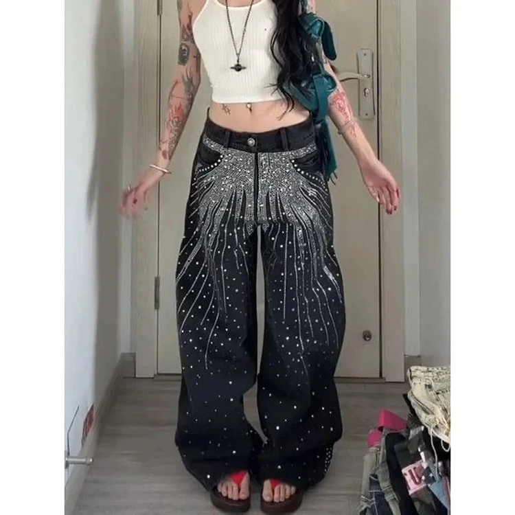 Rhinestone Low Waist Pants