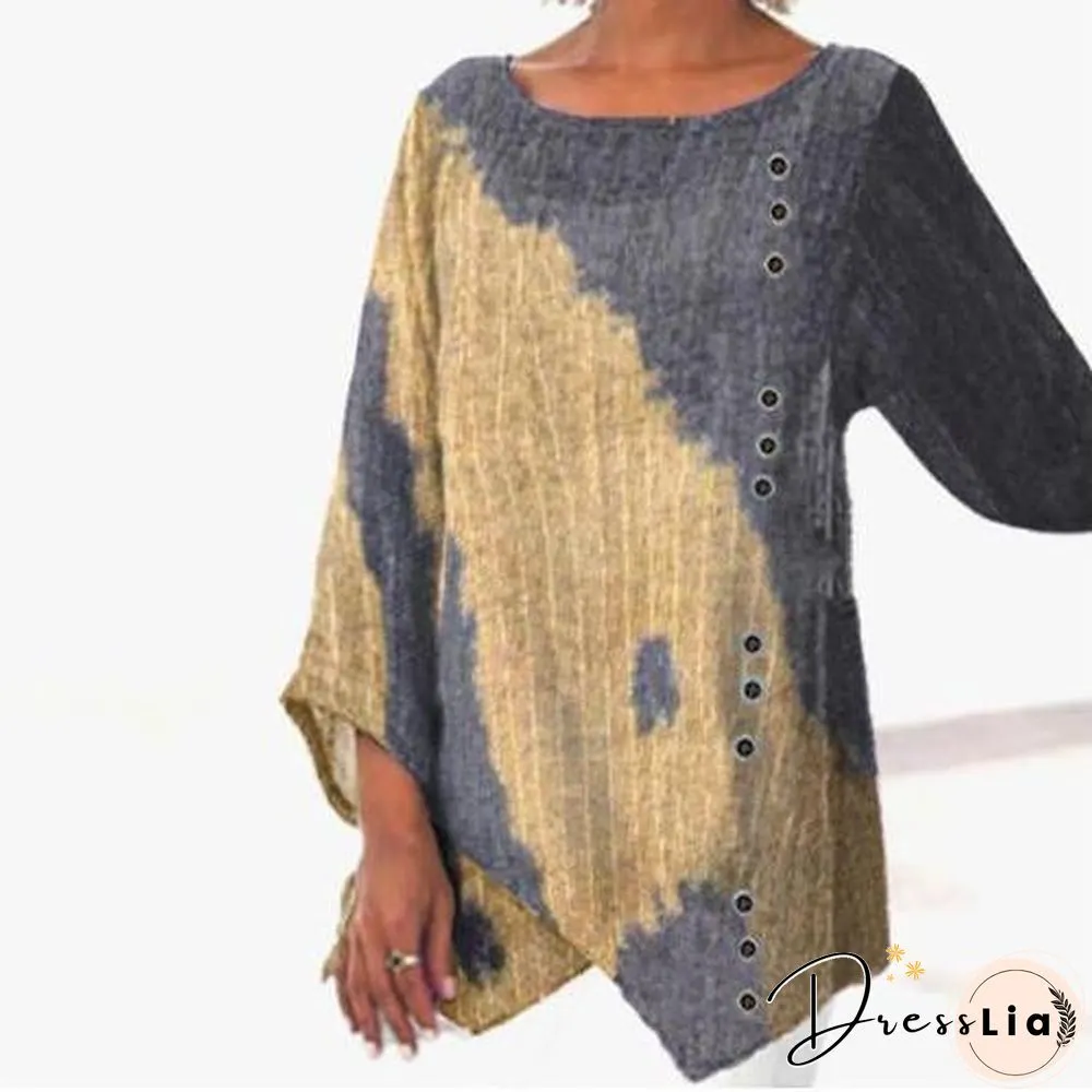 Autumn Round Neck Cotton&Linen Leisure Top