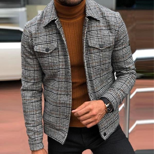 Men's Lapel Plaid Pocket Men's Jacket 83926899X