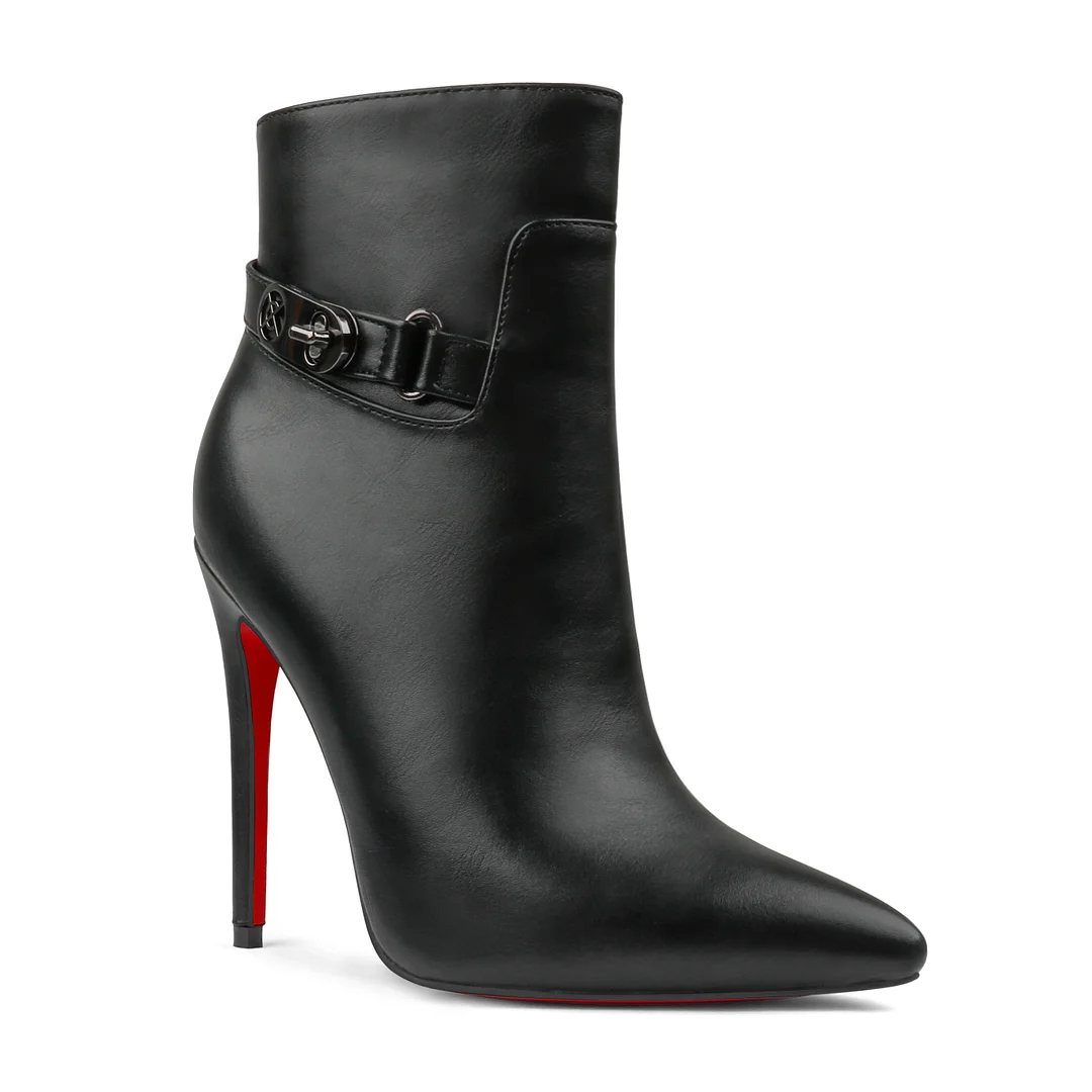 120mm Women's Ankle Boots Closed Pointed Toe Red Bottom Shoes Fashionable Stilettos Autumn Dress Booties-MERUMOTE