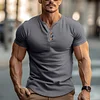 Men's Henley Shirt Cotton Casual Top Loose Fit Outdoor Street Vacation Short Sleeves Clothing Basic by Inlyline