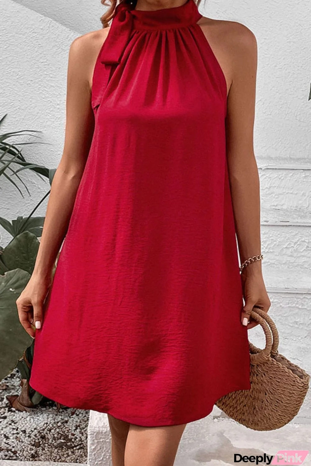 Tied Mock Neck Sleeveless Dress