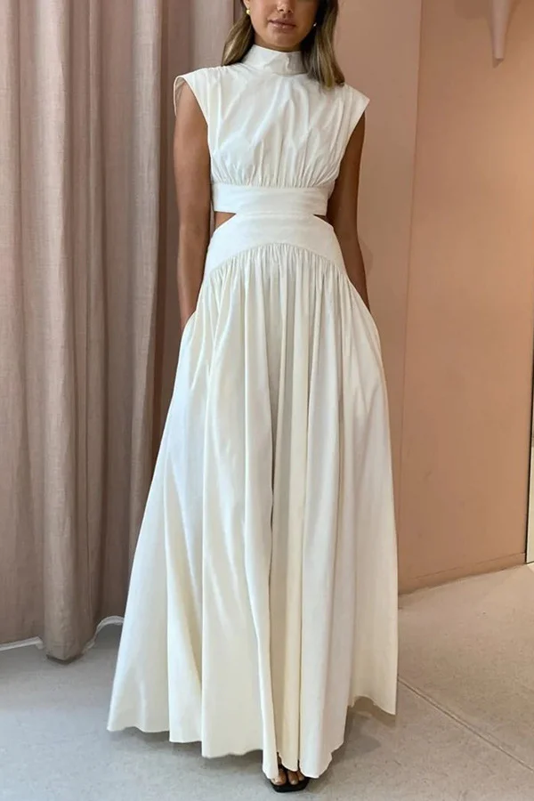 Brownm Brownm Years New Holiday Style Pure Color Waist Empty Sexy Waist Pleated Skirt Put Dress 23003-1