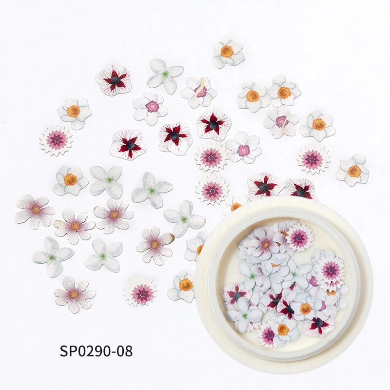 2021 New Autumn and Winter Color Flowers Wood Pulp Nail Stickers 12 Kinds of 3D Small Daisy Fashion Nail Art DIY Accessories