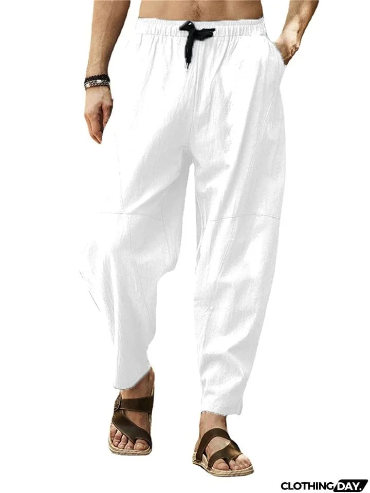 Men Loose Drawstring Casual Solid Color Pants