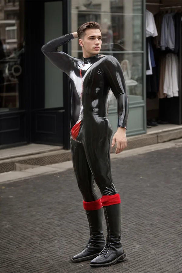 Man Latex Catsuits Men's Spermaceti Back Zipper Latex Catsuit 