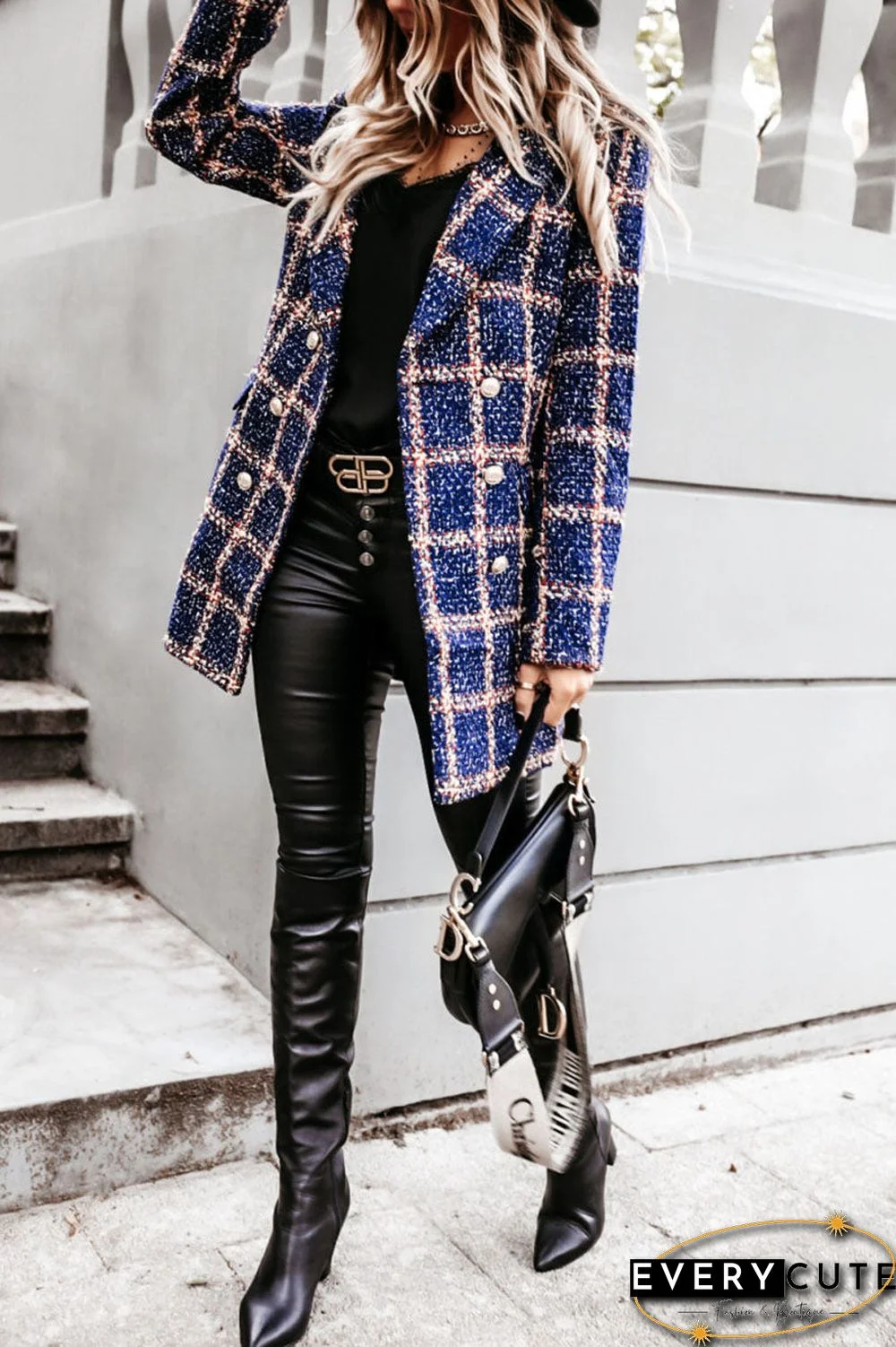 Fashion Street Plaid Turn-back Collar Outerwear(5 colors)