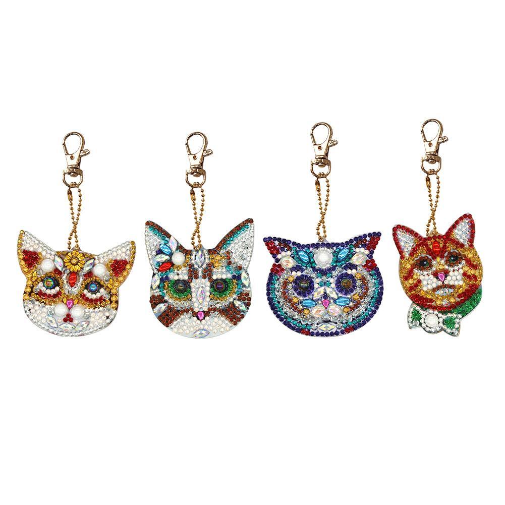 

4pcs Cat-DIY Creative Diamond Keychain, 501 Original