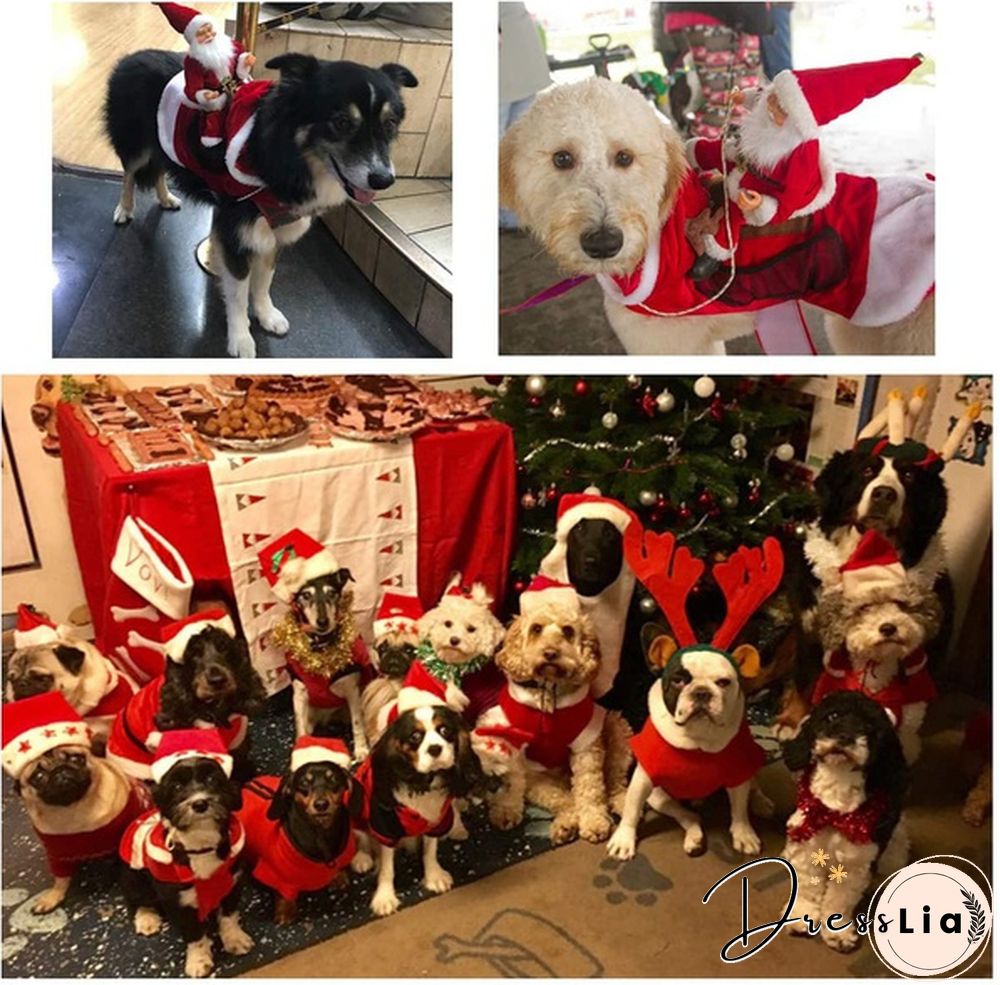 5 Sizes New Santa Claus Riding Outfit Christmas Pet Cat Dog Costume Party Small/Medium/Large Cat Dog Clothes Dress Up Pet Costume