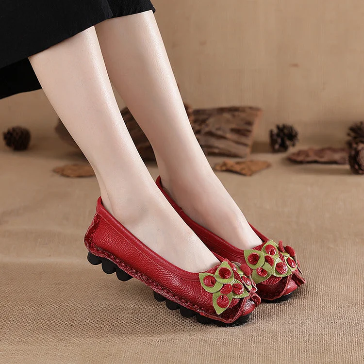 Layer leather flat bottom comfortable women's shoes QueenFunky