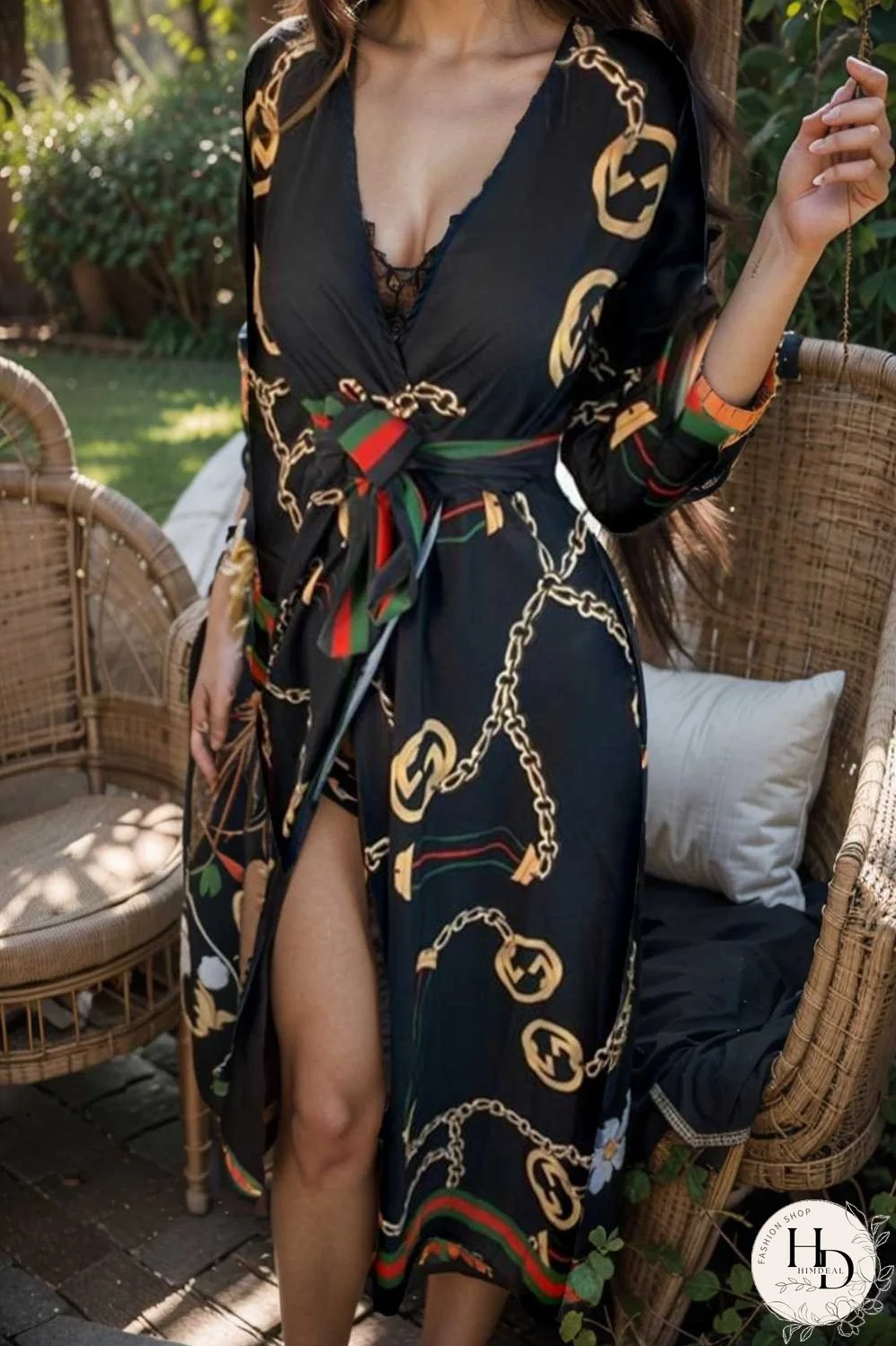 women s dresses deep v neck printed lace long sleeve dress