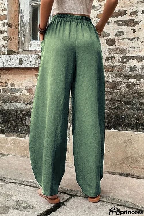 Resort Casual Elastic Waist Loose Trousers