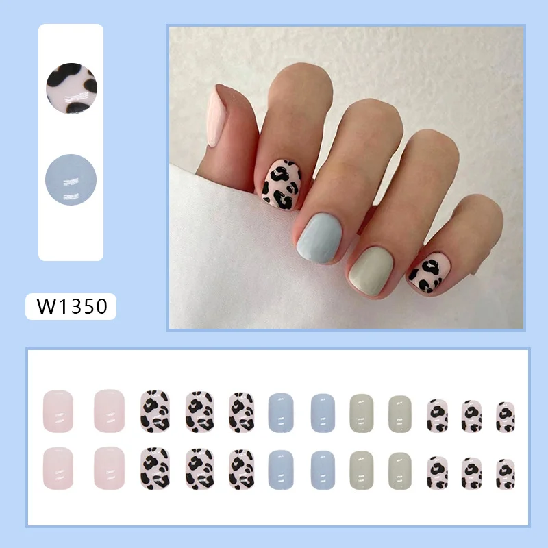 Churchf Churchf Simple And Fresh Leopard Print Nail Blue Green Minority Light Luxury Wind Fake Nail Wear Beautiful Nail Piece