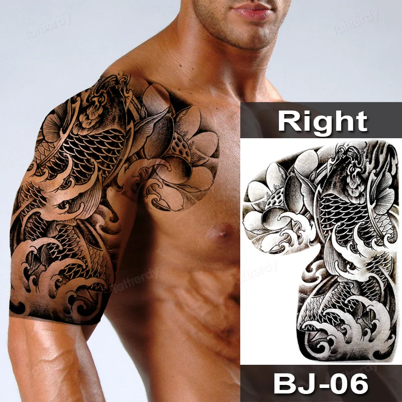 Sdrawing Fox Totem Dragon Waterproof Temporary Tattoos Body Art Arm Shoulder Chest Tattoo Sticker Black Tatouage Men Adult Large
