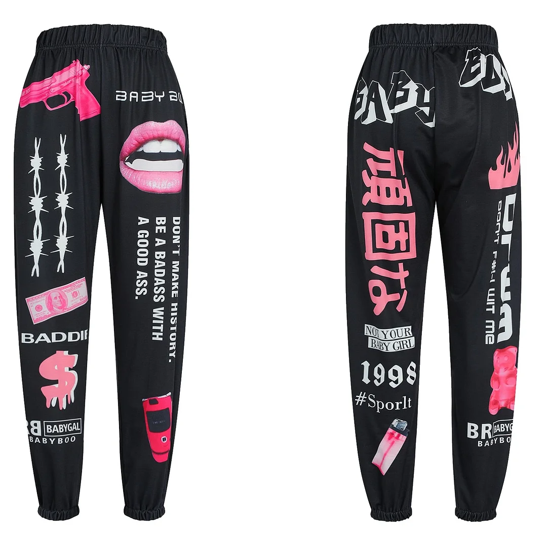 Fashion Hip Hop Personalized Sweatpants Elastic Waist Creative Letter Pattern Fancy Pants Y2K Women 2021 New Loose Long Trousers