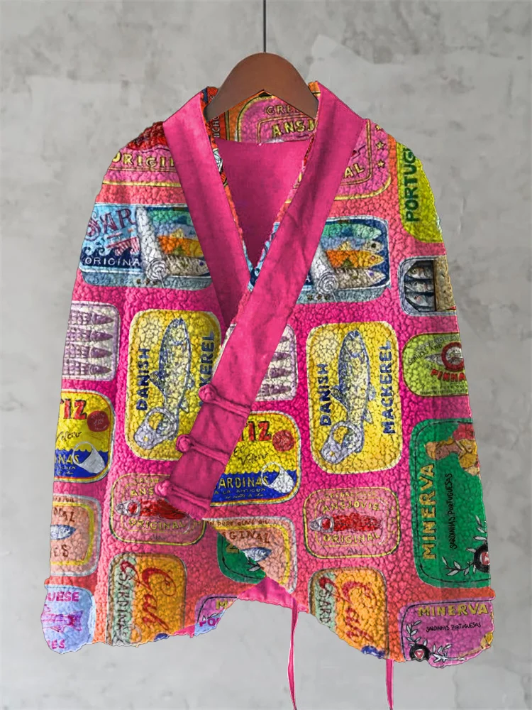 Vintage Sardine Can Art Wool Kimono Cardigan