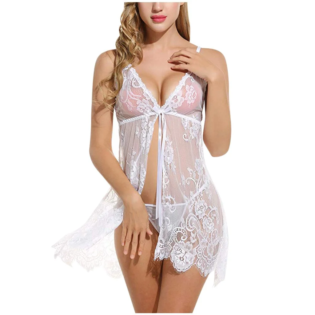 Billionm Plus Size Women Lingerie Sexy V Neck Lace Transparent Erotic Underwear Sexy Babydoll Night Dress Sleepwear Erotic Costumes 2XL