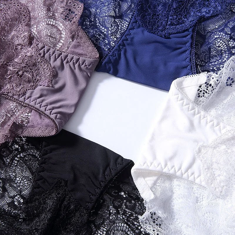 3Pcs/Lot Sexy Lace Underwear Women Transparent Low Waist Panties Cotton Crotch Briefs for Girls Breathable Seamless Lingeries