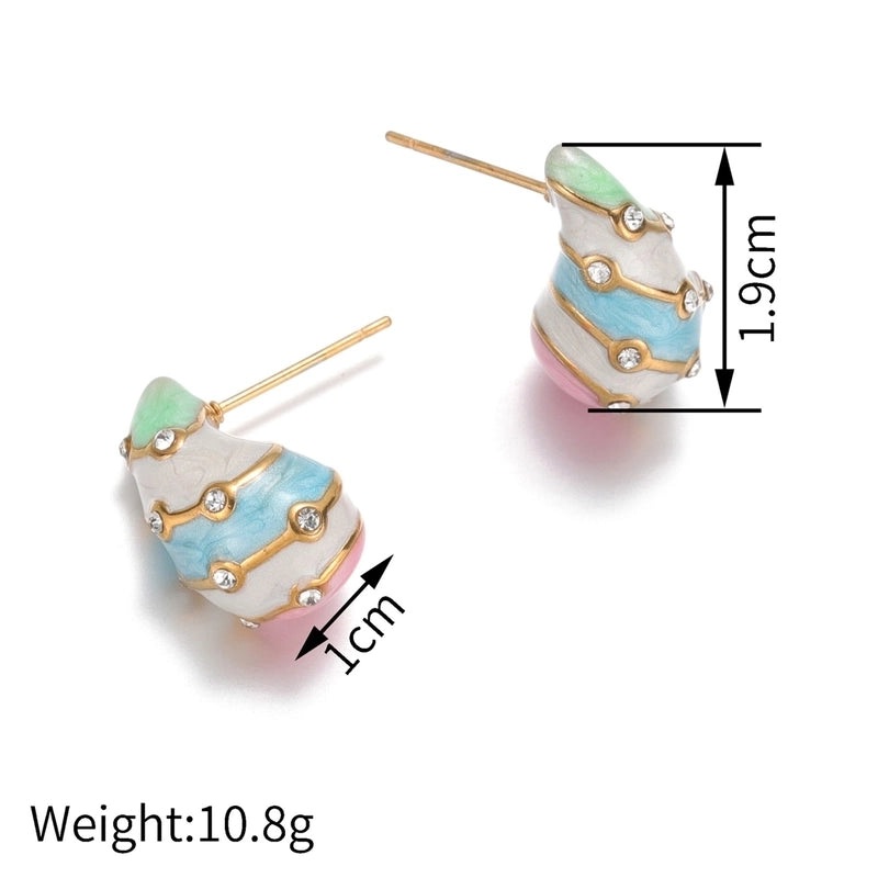 1 Pair Casual Minimalist Water Droplets Enamel Inlay 304 Stainless Steel Rhinestones Ear Studs