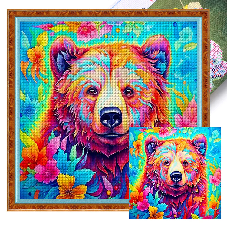 Colorful Bear 11CT Stamped Cross Stitch 40*40CM
