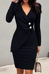 Ženska elegantna, nepravilna ozka mini obleka z v-izrezom na prsih