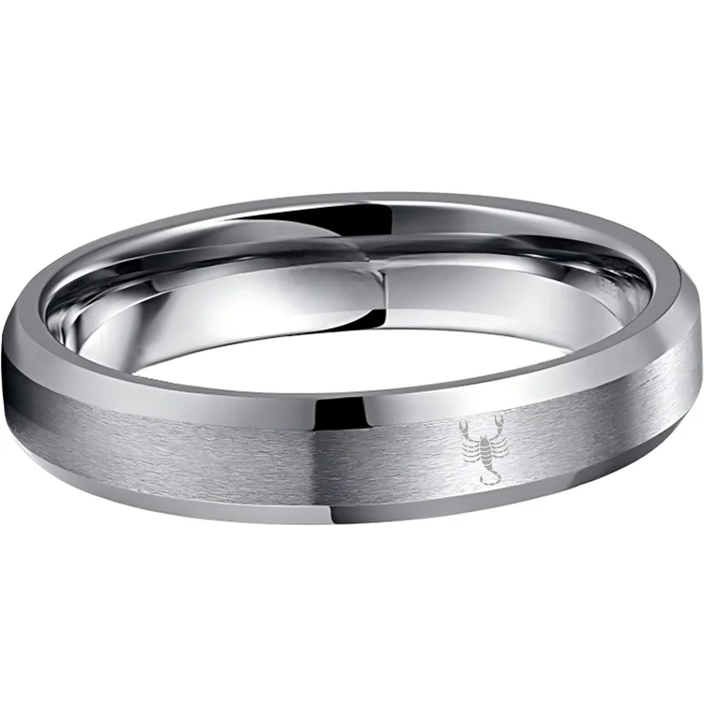 Beveled Edges Sliver Laser Etched Couple Tungsten Carbide Rings Sliver Scorpio Tungsten Wedding Band 4MM 6MM 8MM