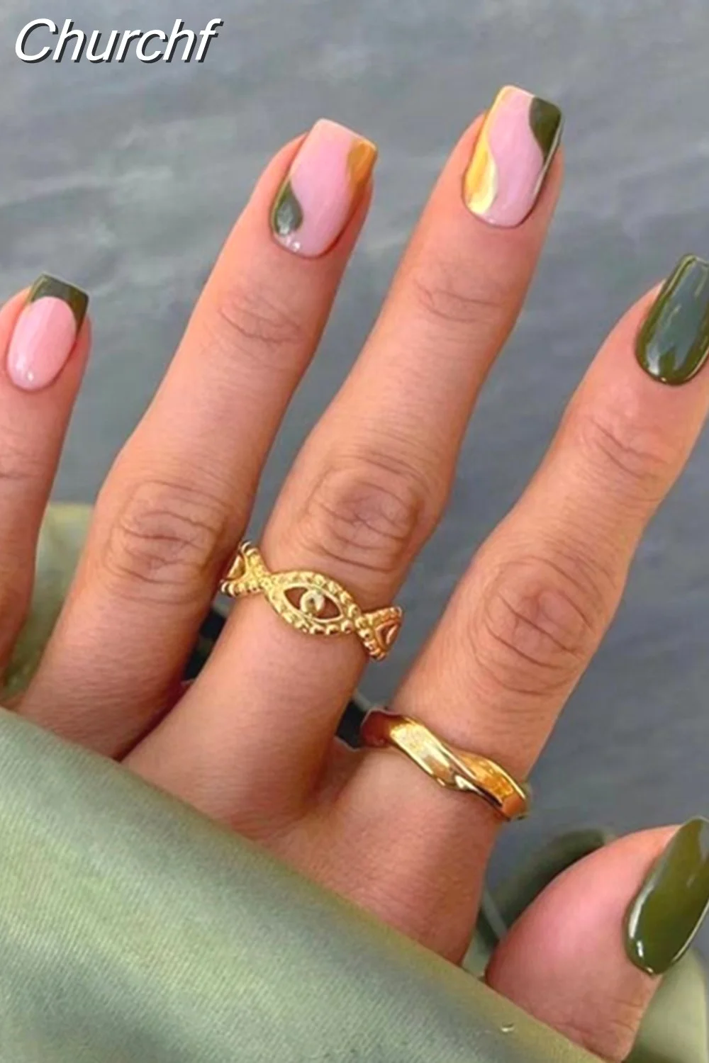 Churchf Short French False Nail Simple Square Head Fake Nails Press on Nail Wearable Full Cover Artificial Nail Tips Manicure-Nail Inspo