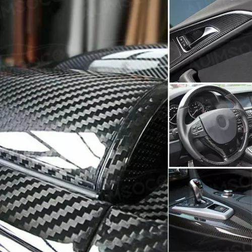 Dronehint Carbon Fiber Vinyl Film Car Interior Wrap Stickers Auto Parts Black 7D Glossy (For: Audi Sport) Parts