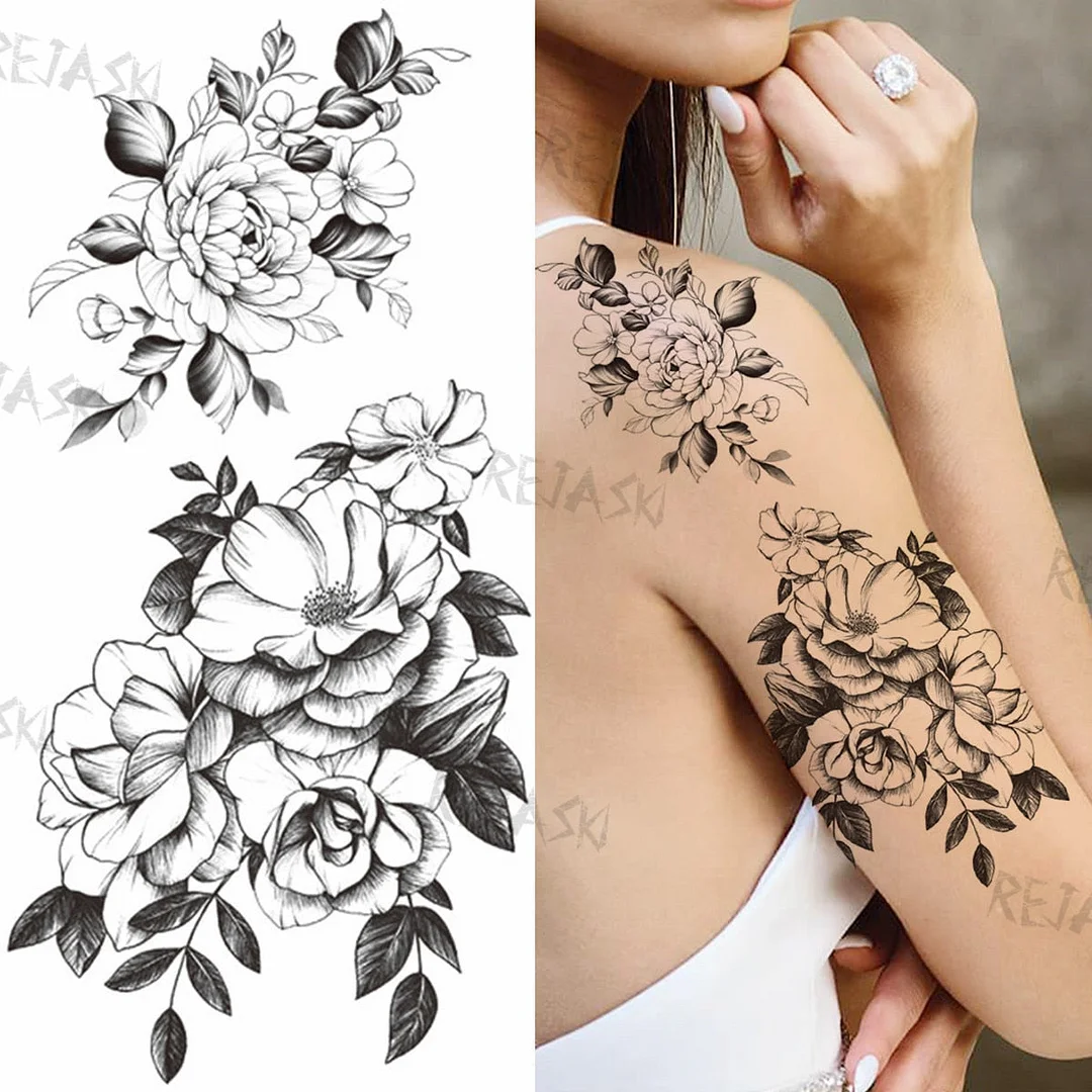 Black Infinity Temporary Tattoos For Women Girls Realistic Sun Flower Rose Letter Fake Tattoo Sticker Waterproof Arm Tatoos