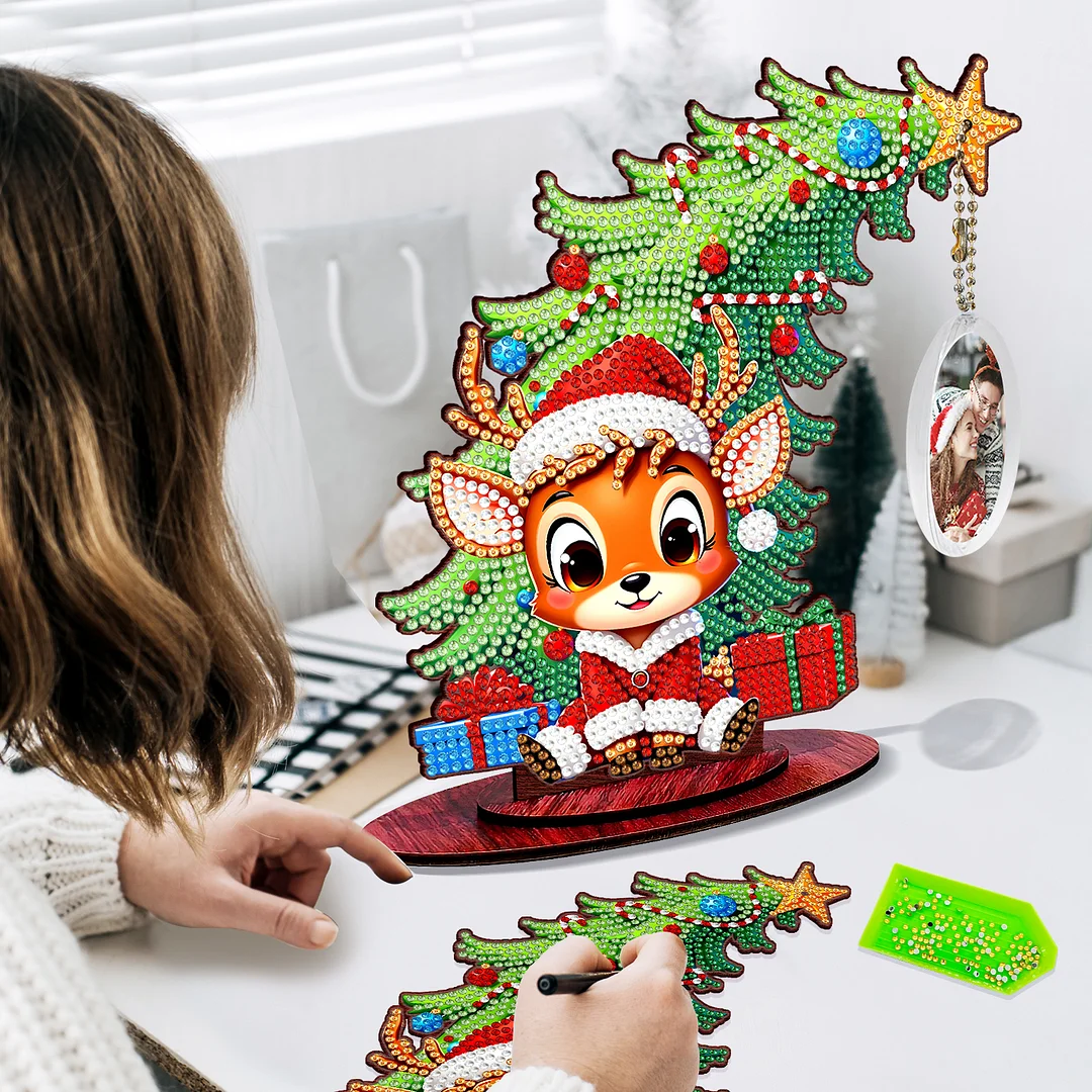 Photo Christmas Tree 5D DIY Diamond Art Tabletop Wood Decorations Ornament Kits
