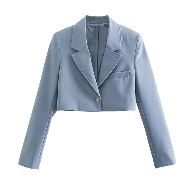 KPYTOMOA Women 2021 Fashion Single Button Cropped Blazer Coat Vintage Long Sleeve Female Outerwear Chic Veste Femme