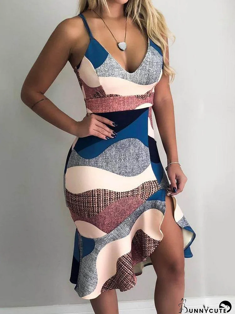 Dresses Sling V-Neck Ruffle Bodycon Dresses for Women