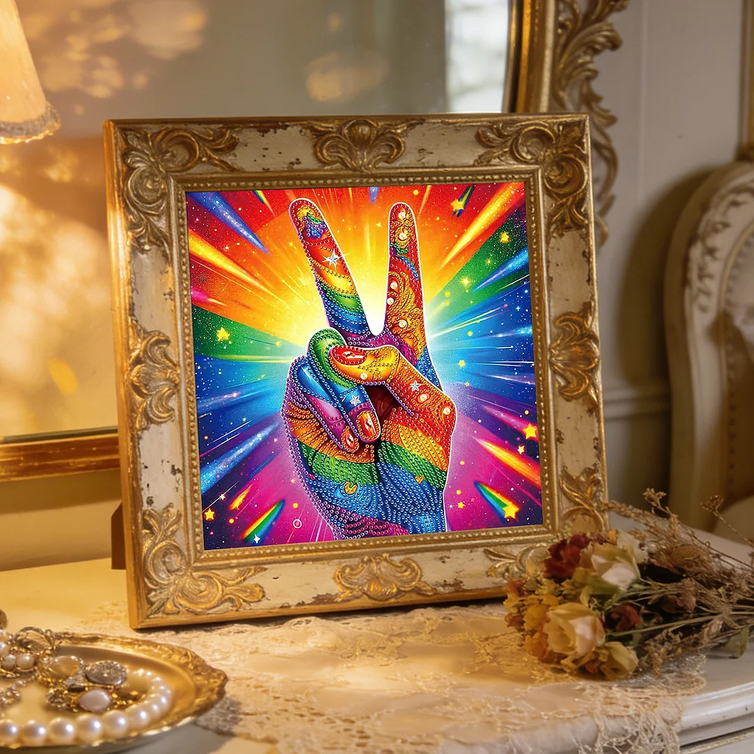 Diamond Painting - Partial Special Shaped Drill - Vibrant Peace Hand(Canvas|30x30cm)