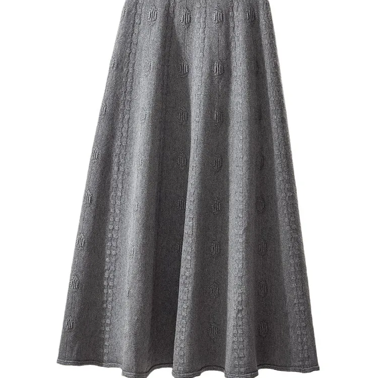 Churchf Churchf And Winter 2023 With Sweater High-Waist Jacquard Long Knitted Half-Length Umbrella Skirt Temperament Wool Long Skirt