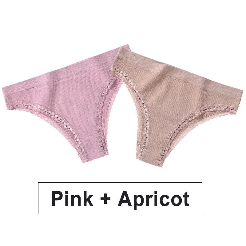 2PCS/Set Women Panties Sexy Lingerie Lace Underwear Female Underpants Solid Color Bikini Panties Seamless Briefs for Woman Girls