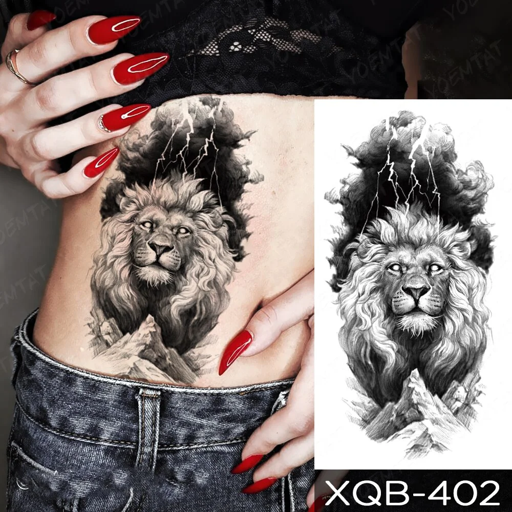 Sdrawing Temporary Tattoo Sticker Old School Lion Wolf Flash Tatto Triangle Geometry Body Art Arm Fake Tatoo Men Women