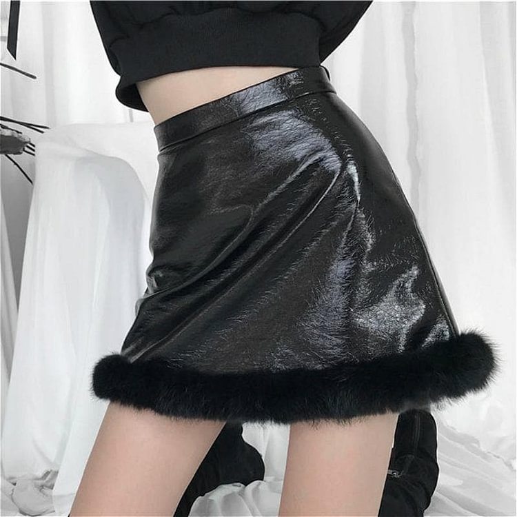 Leather Plush A-line Short Skirt SE0659