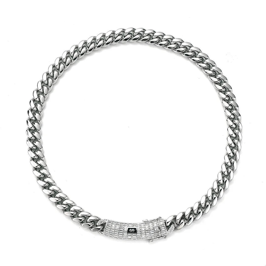 Miami Cuban Chain Necklace for Men, 8.5-30 Length, Sliver Plated/Titanium Stainless Steel/Sliver Men Chunky Curb Link Hip Hop Necklace Chains