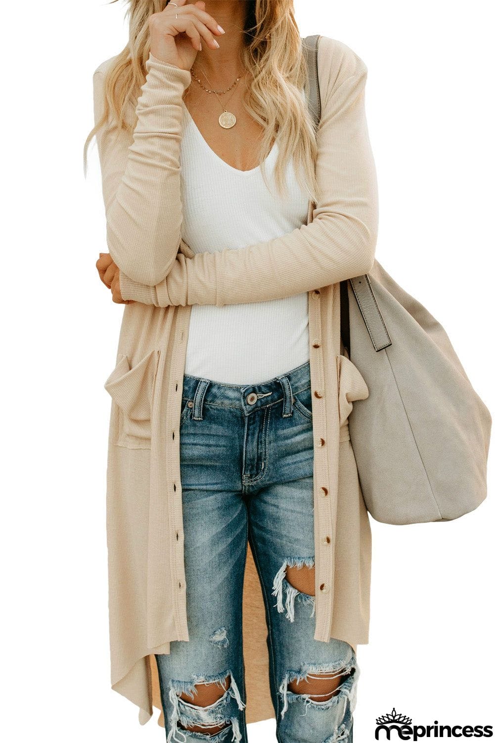 Selected Button Pocketed High Low Cardigan