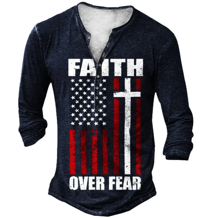 Men's American Flag Faith Over Fear Cross Christian T-Shirt