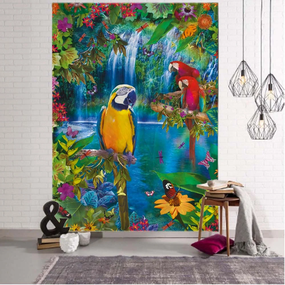 Nigikala Landscape 3D Printing Tapestry Plant Flower and Bird Art Wall Hanging Bohemian Psychedelic Kawaii Home Room Decoration