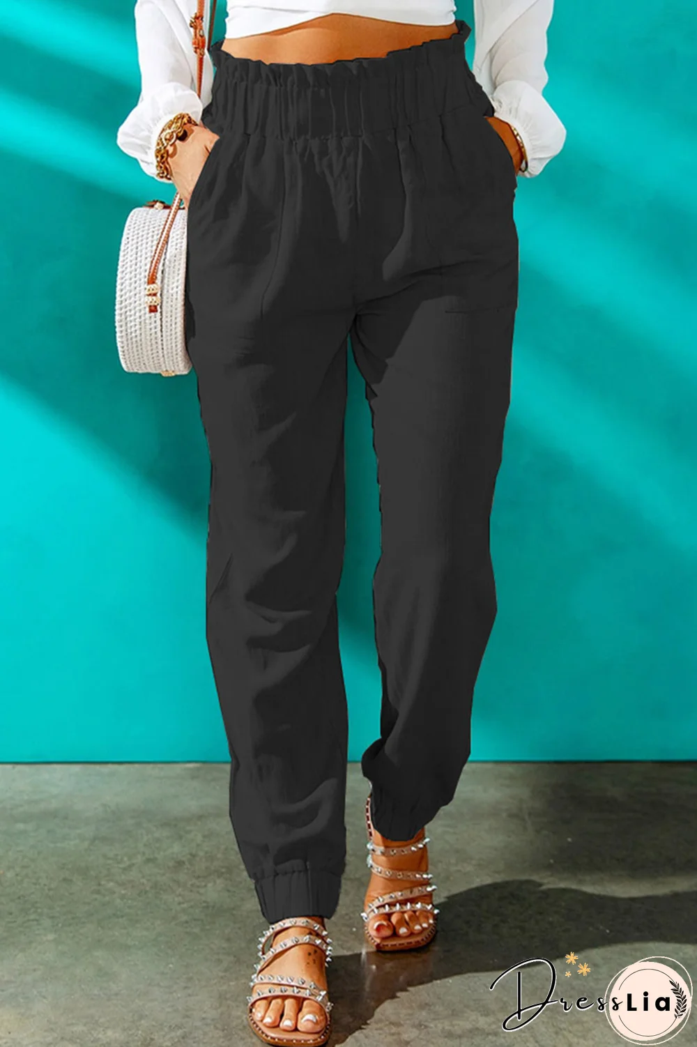 Casual Solid Patchwork Harlan High Waist Harlan Solid Color Bottoms(10 Colors)