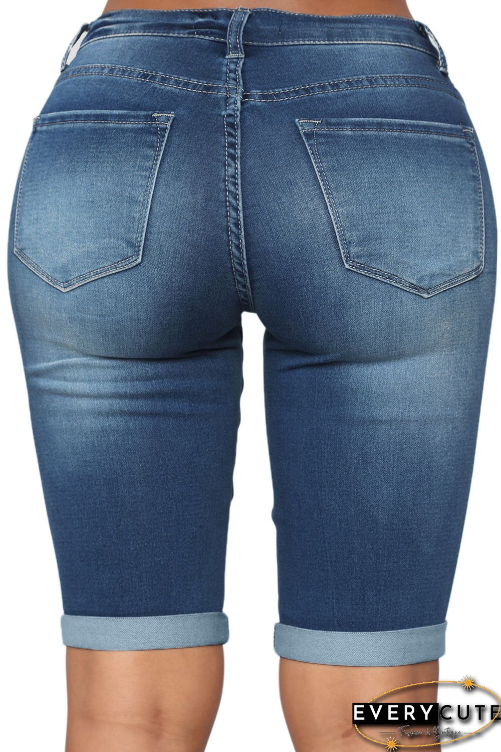 Take Me To The Beach Blue Wash Bermuda Shorts