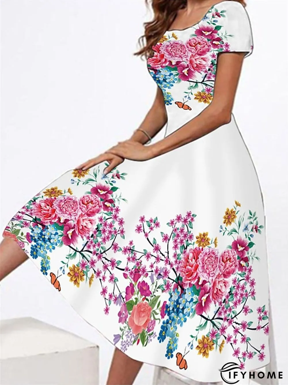 Women's Casual Dress T Shirt Dress Tee Dress Sheath Dress Graphic Floral Print Crew Neck Midi Dress Vintage Elegant Daily Holiday Short Sleeve Regular Fit Black White Yellow Winter Fall S M L XL XXL | IFYHOME